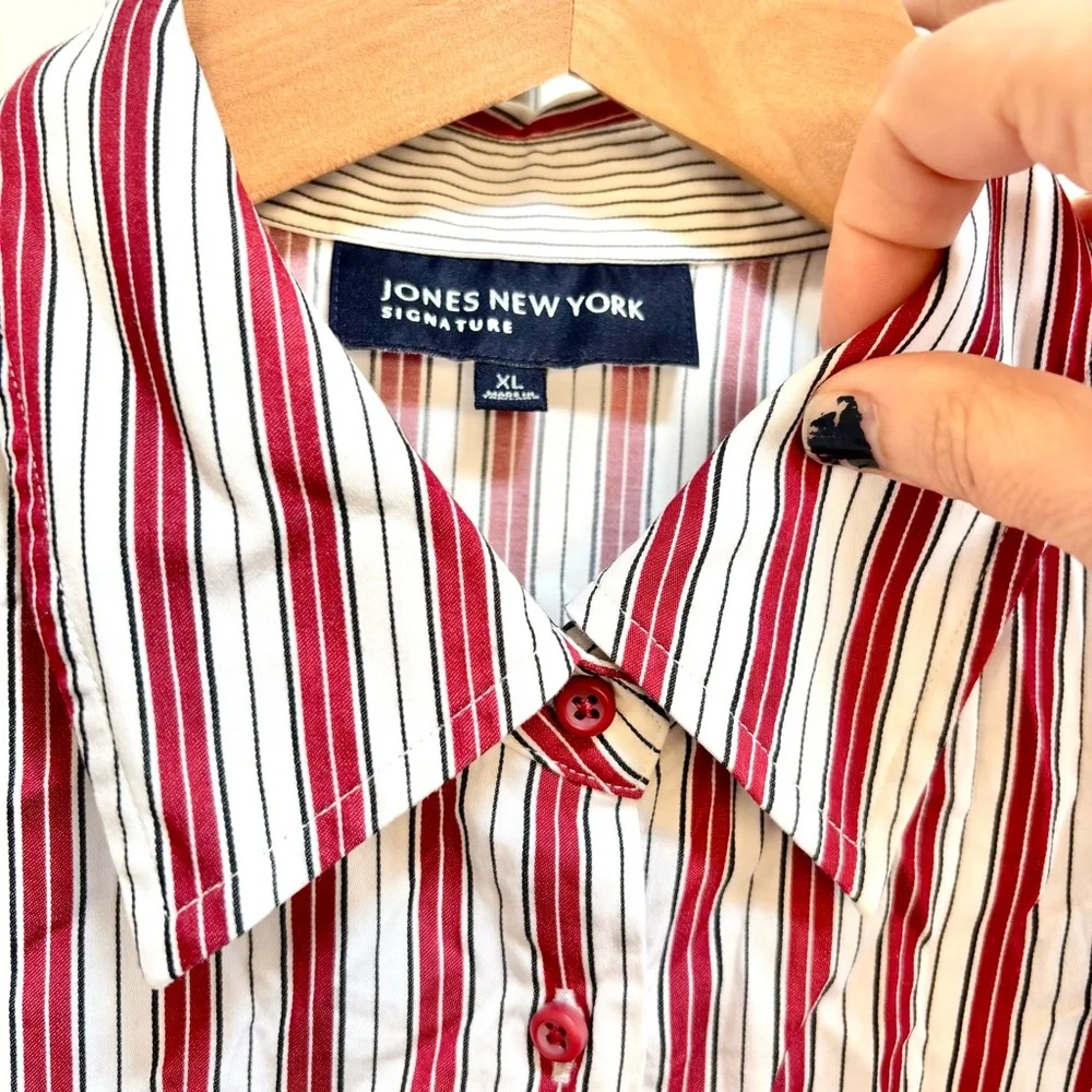 Vintage Jones New York Red White Blue Striped Button-Down 100% Cotton size XL - Picture 3 of 6